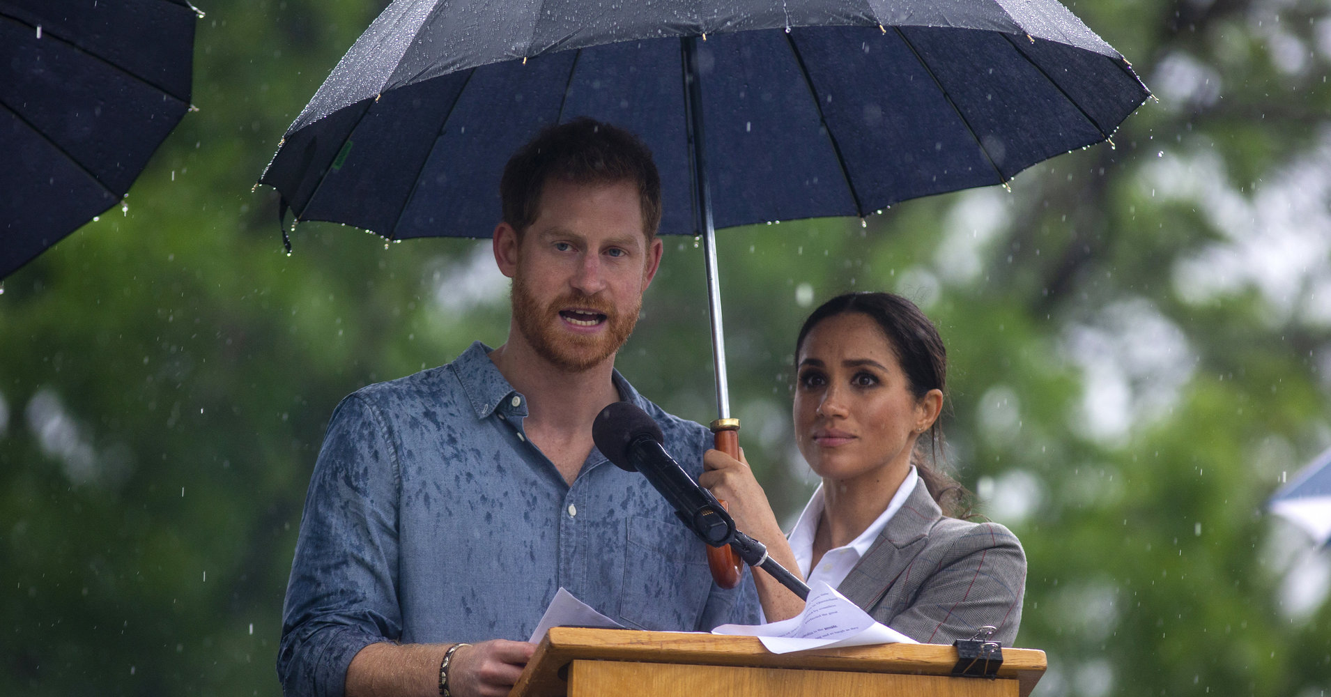 Britain's Prince Harry and Meghan, Duchess of Sussex attend a community picnic at Victoria Park in Dubbo, Australia, Wednesday, Oct. 17, 2018. Prince Harry and his wife Meghan are on day two of their 16-day tour of Australia and the South Pacific. (Ian Vogler/Pool via AP)