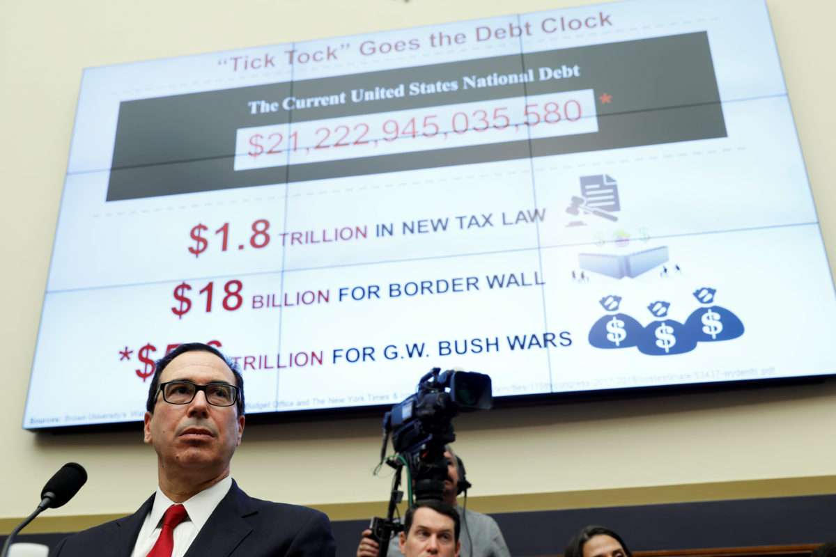U.S. Secretary of the Treasury Steven Mnuchin testifies to the House Financial Services hearing on state of the international financial system on Capitol Hill in Washington, U.S., July 12, 2018.      REUTERS/Joshua Roberts - RC1E5A700640