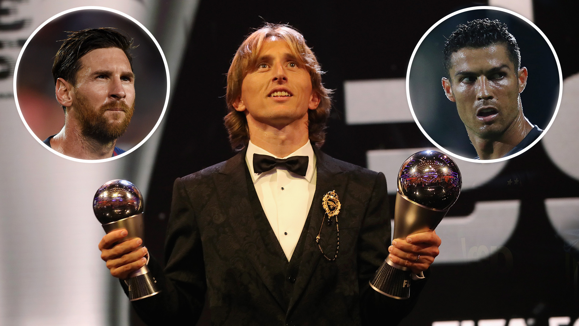 LONDON, ENGLAND - SEPTEMBER 24:  Luka Modric of Croatia and Real Madrid pose for a photo with his The Best FIFA Men's Player Award and FIFA FIFPro World11 award during The Best FIFA Football Awards at Royal Festival Hall on September 24, 2018 in London, England.  (Photo by Alexander Hassenstein - FIFA/FIFA via Getty Images)