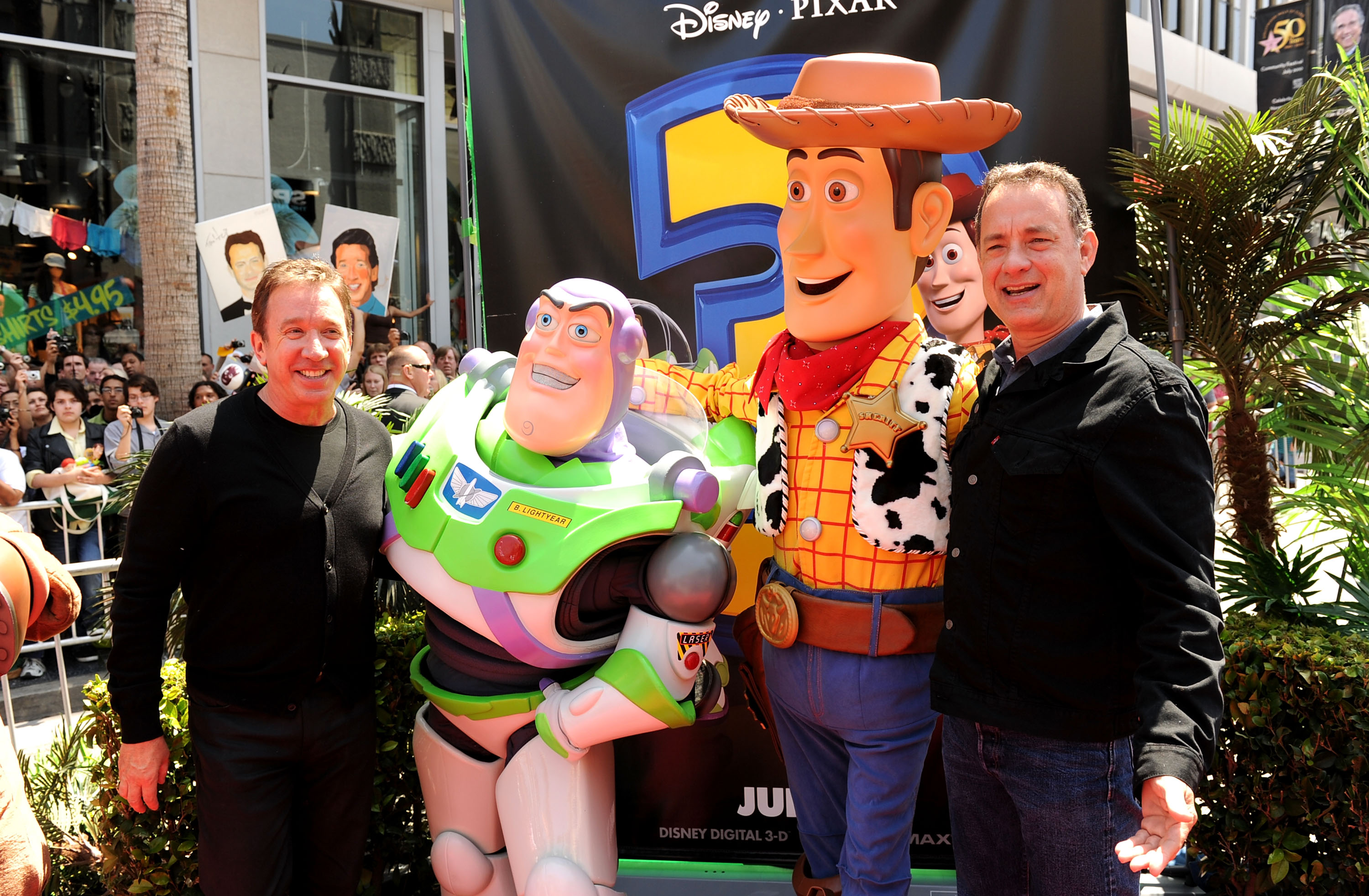 HOLLYWOOD - JUNE 13:  Actors Tim Allen and Tom Hanks arrives at premiere of Walt Disney Pictures' "Toy Story 3" held at El Capitan Theatre on June 13, 2010 in Hollywood, California.  (Photo by Kevin Winter/Getty Images)