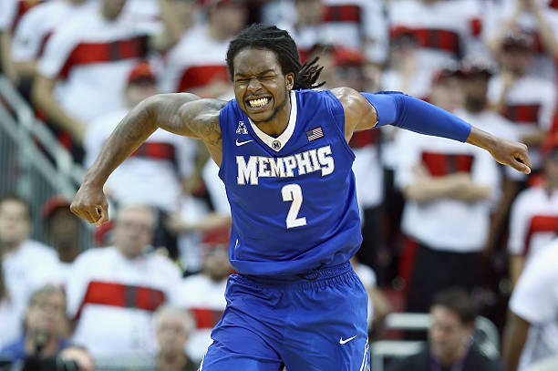 LOUISVILLE, KY - JANUARY 09: Shaq Goodwin #2 of the Memphis Tigers celebrates after the 73-67 win over the Louisville Cardinals at KFC YUM! Center on January 9, 2014 in Louisville, Kentucky.  (Photo by Andy Lyons/Getty Images)