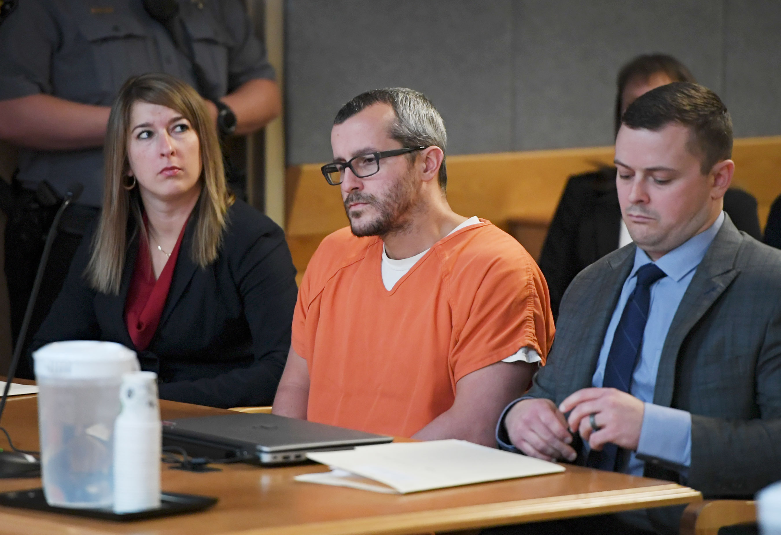 GREELEY CO - NOVEMBER 19: Christopher Watts sits in court for his sentencing hearing at the Weld County Courthouse on November 19, 2018 in Greeley, Colorado. Watts was sentenced to life in prison for murdering his pregnant wife, daughters. (Photo by RJ Sangosti/The Denver Post via Getty Images)