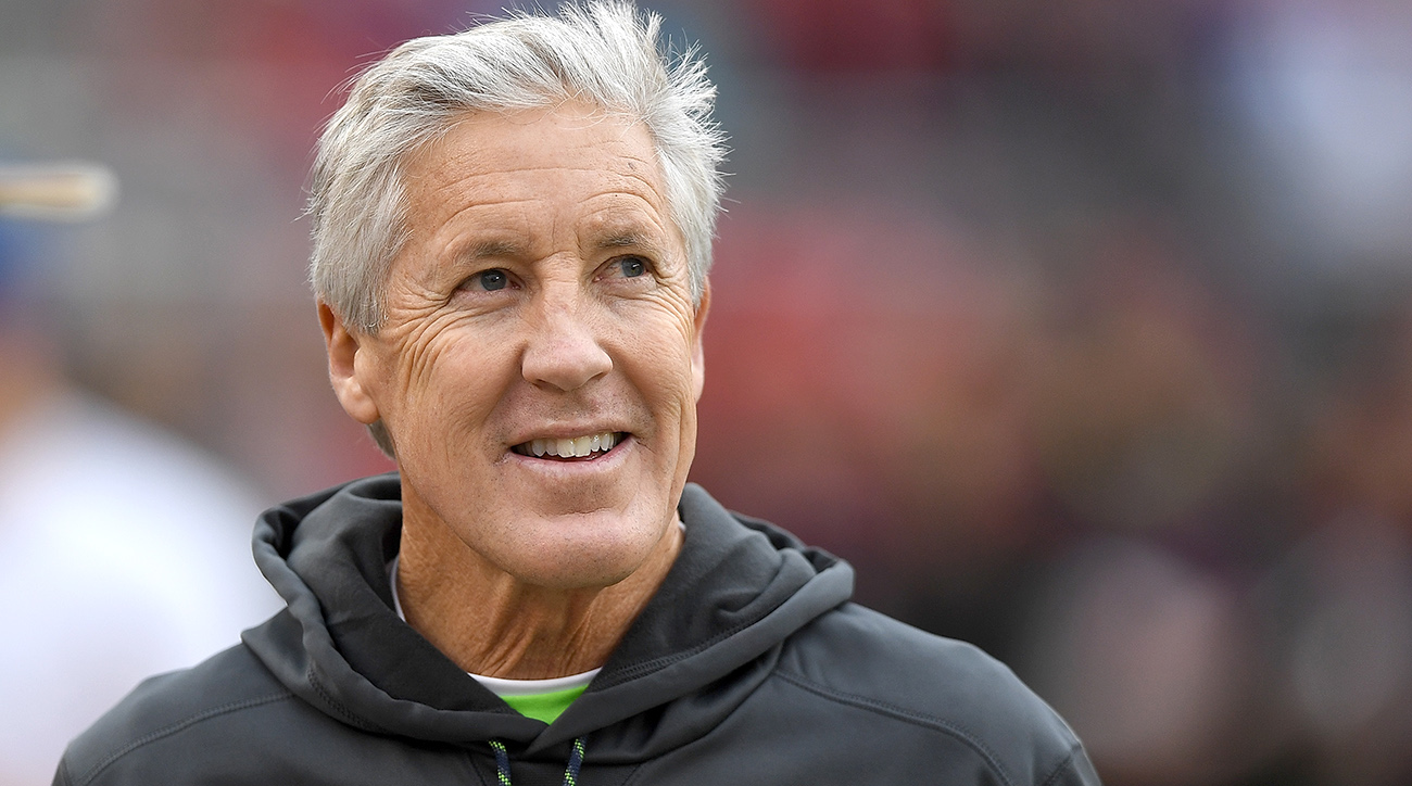 SANTA CLARA, CA - NOVEMBER 26:  Head coach Pete Carroll of the Seattle Seahawks looks on while his team warms up prior to the start of their NFL football game against the San Francisco 49ers at Levi's Stadium on November 26, 2017 in Santa Clara, California.  (Photo by Thearon W. Henderson/Getty Images)