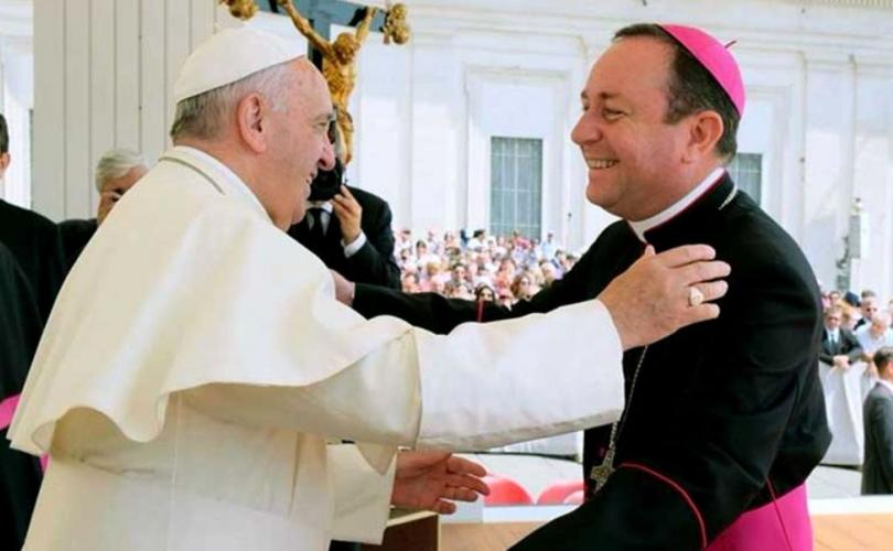 Pope Francis greets Bishop Gustavo Zanchetta.