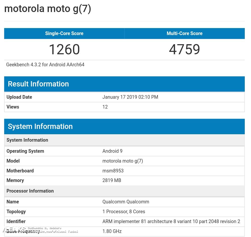 Moto G7 Plus Performance Score