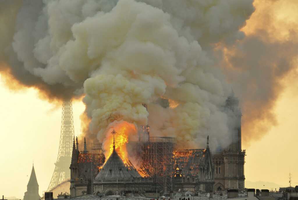 Notre Dame Cathedral of Paris blazes up in the fire