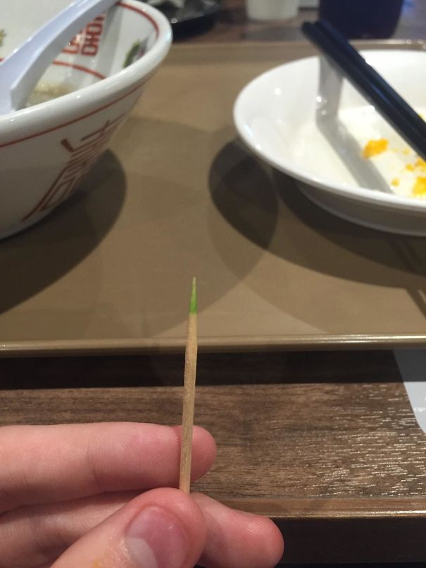 The tip of the toothpick is coated with mint