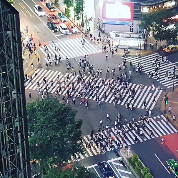 Japan has scramble intersections that help you cross diagonally