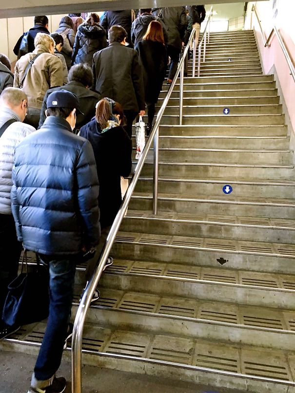 The obedient residents of Japan following the staircase rules