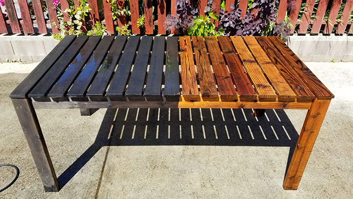 This Redwood Table looks stunning after getting cleaned halfway