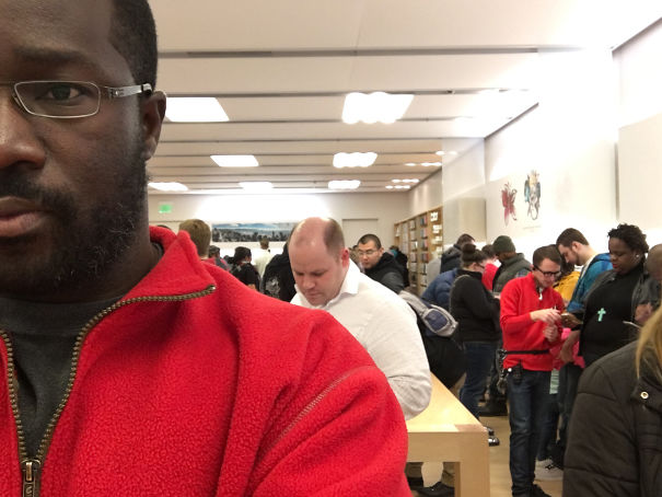 Wearing the same color short as Apple Stores