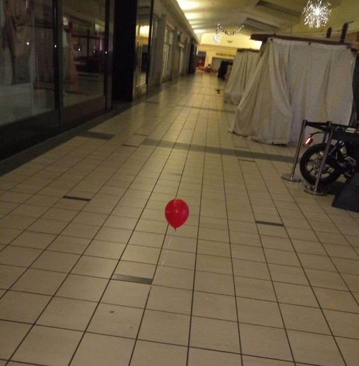 I work graveyard at the mall alone, and this was in the middle of the floor