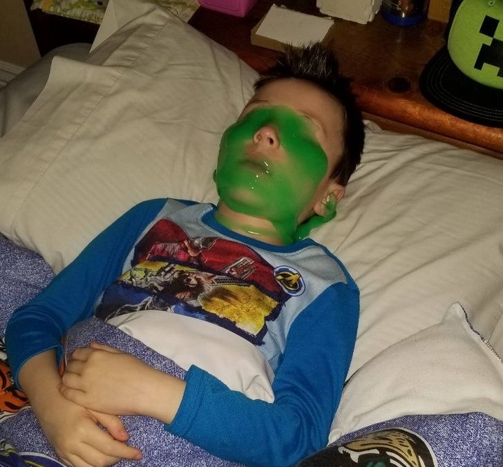 Wife and I went out one night and came home to my son sleeping like this