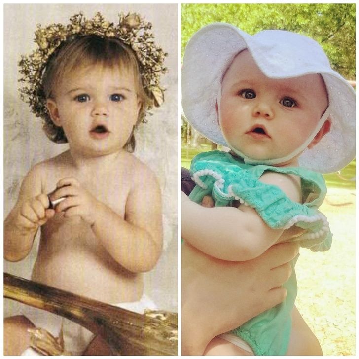 This is my 9-month-old daughter vs a picture of myself at 9 months.