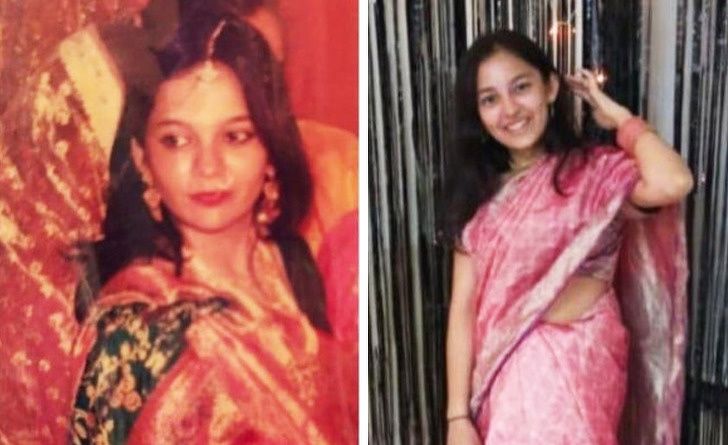 My mom and me in saris as teenagers