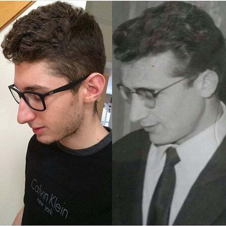 Same nose, same hair, same glasses