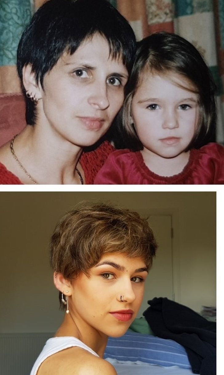 My mom and me in 2005 vs me now everyone says I look exactly like her when she was a teenager