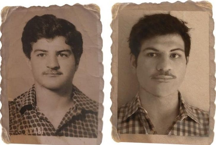 My dad’s Lebanese passport pic and my youngest brother in the present day