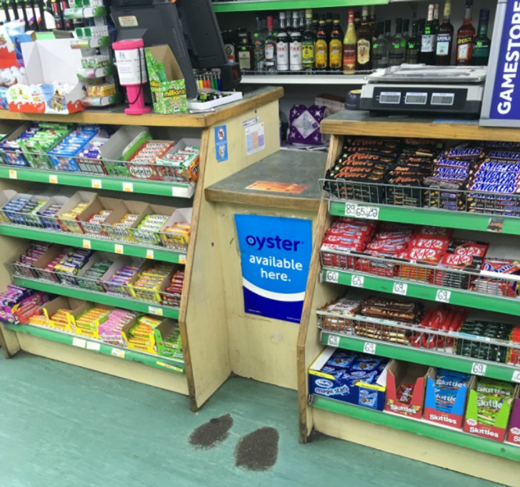 The floor has worn out where people have been standing in this shop