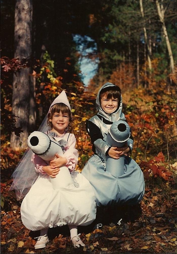 This Is A Picture Of My Sister And I As A Princess And Knight Riding “Horses” Halloween ’93