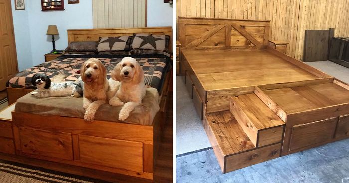 This Company Makes Custom Wooden Bed Frames With Built-In Pet Beds