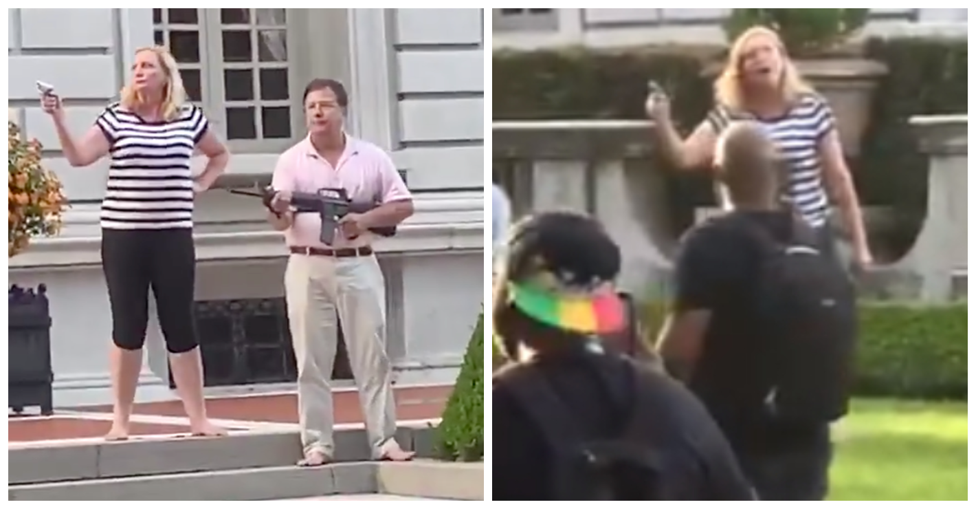 Couple point guns at protesters in St Louis outside their mansion