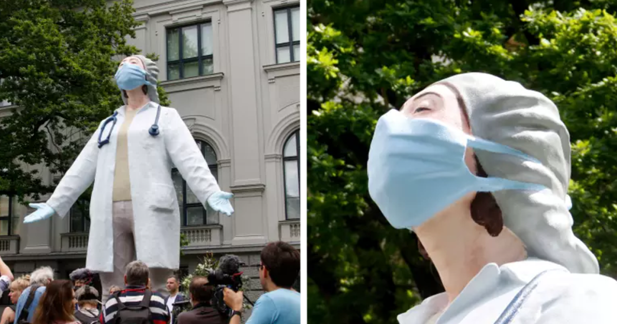 Latvia Unveils A Huge Statue Honoring Coronavirus Healthcare Workers