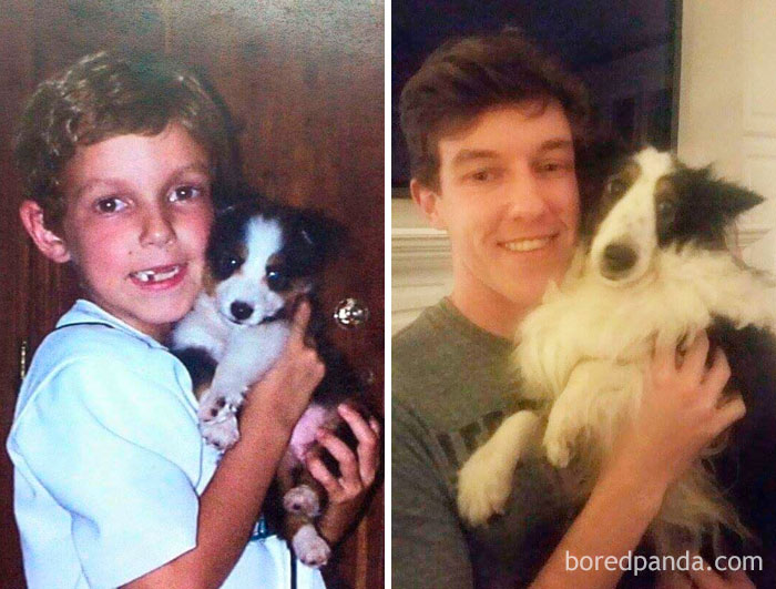 Dogs Growing Up: My little brother and his dog Domino, 10 years apart