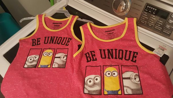My Wife Got Our Daughters Matching Shirts on which "Be Unique" is printed. One of the ironic couples!!