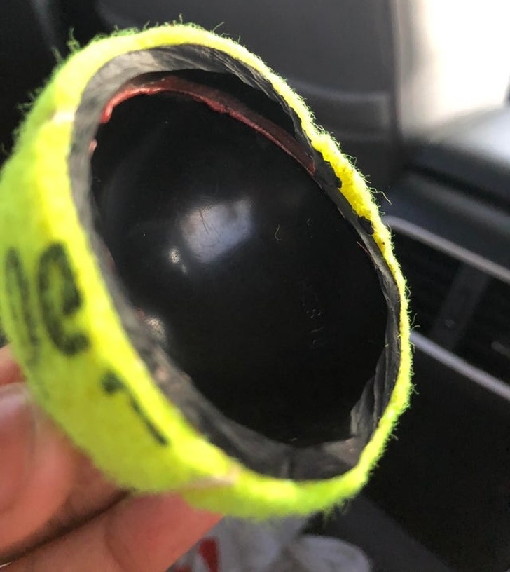Tennis ball cut in half!