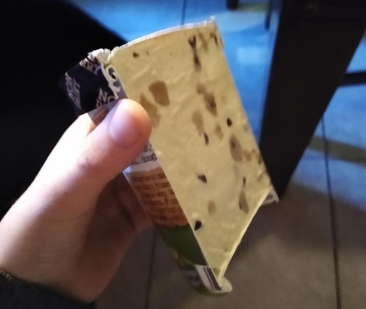 Ice cream cut into two pieces!