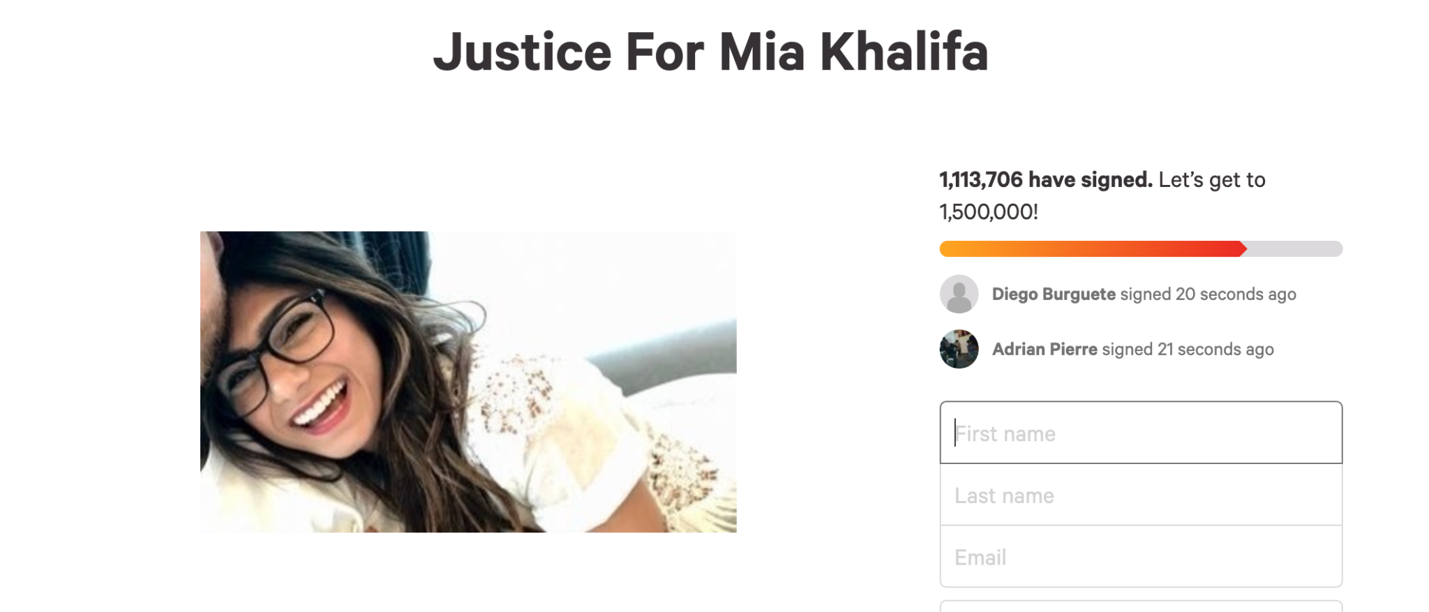 The supporters have started a petition to bring Justice for Mia Khalifa