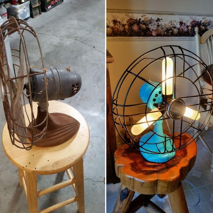 Transforming Old Objects: Turned an old fan with a bad motor into a lamp.
