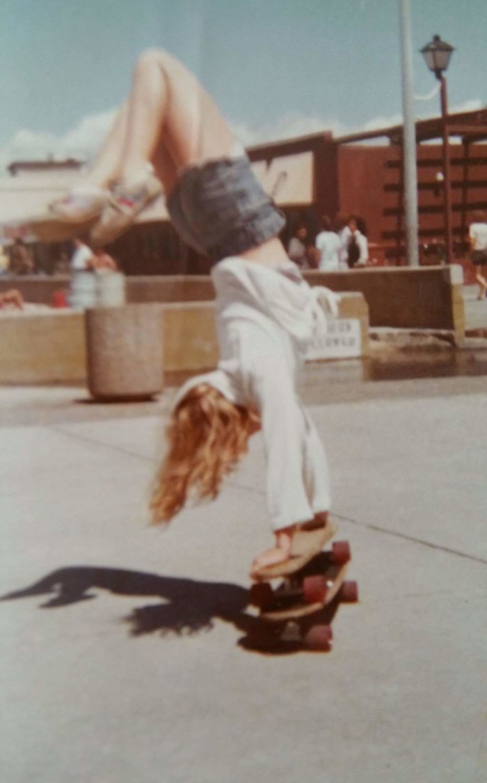 My Mommy doing a handstand on two skateboards