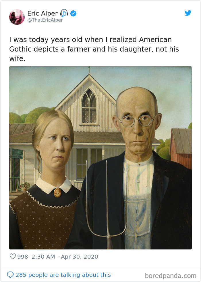 American Gothic depicts a farmer and his daughter