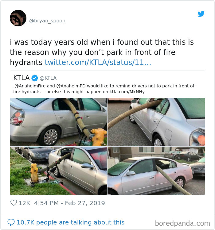 This is why you should not park your car in front of a fire hydrant