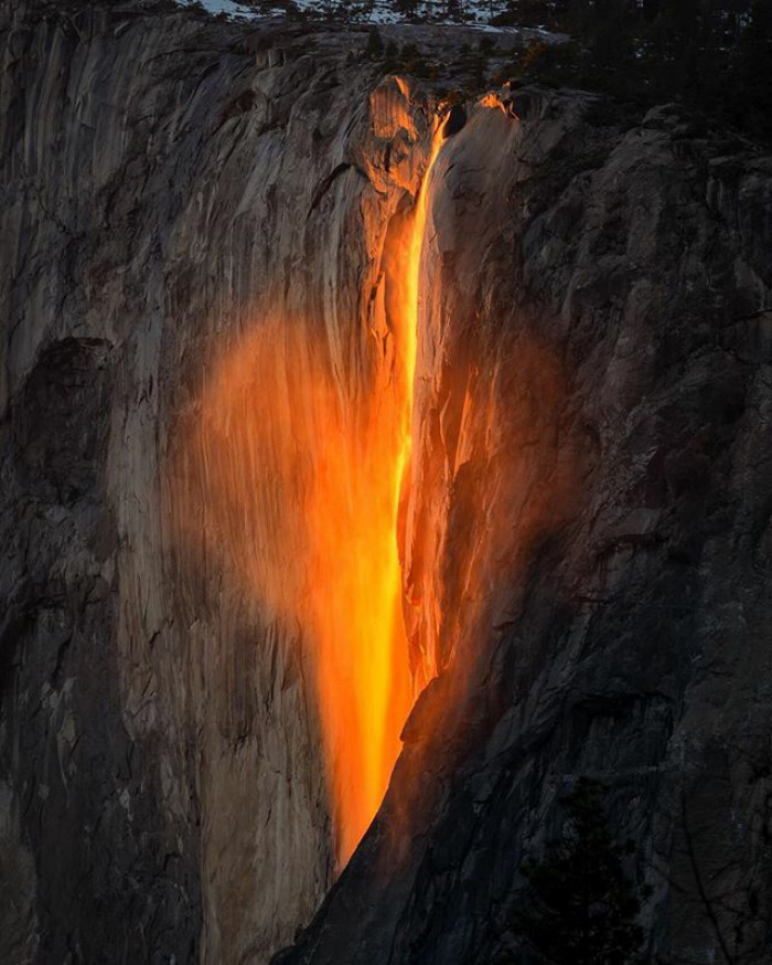 Yosemite Firefall! It's not lava but a ray of sunlight.