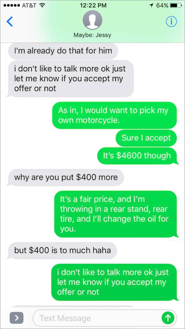 Oh, he has an offer for the seller!
