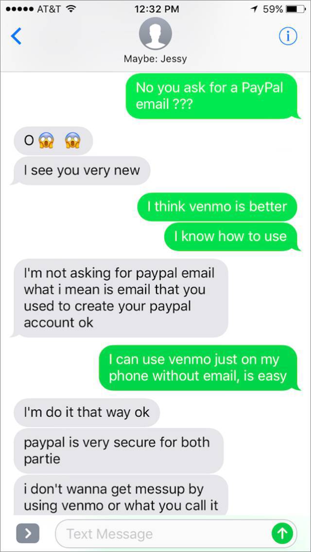 Being from GA, he does not know about Venmo! You scammy scammer!
