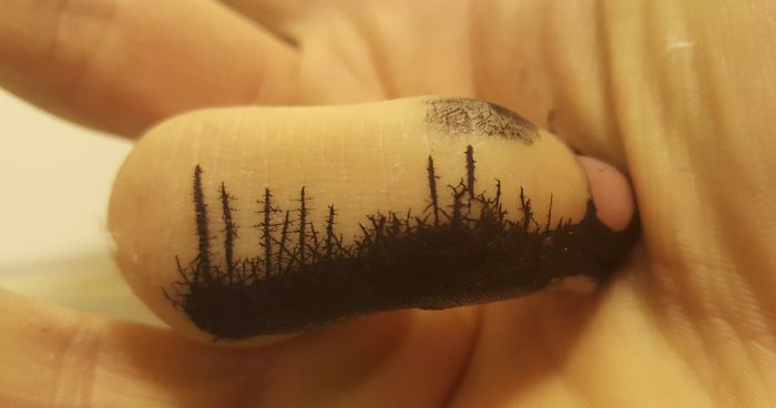 The Spilled Ink On My Finger Looks Like A Forrest Fire Have Taken Place