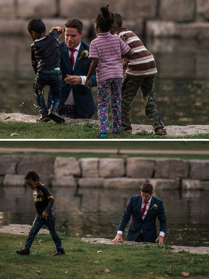 During His Wedding Photoshoot A Groom Saves A Boy From Drowning