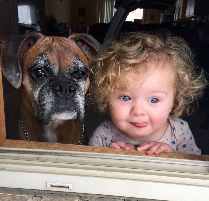 My daughter and dog checking out the first snow of the season