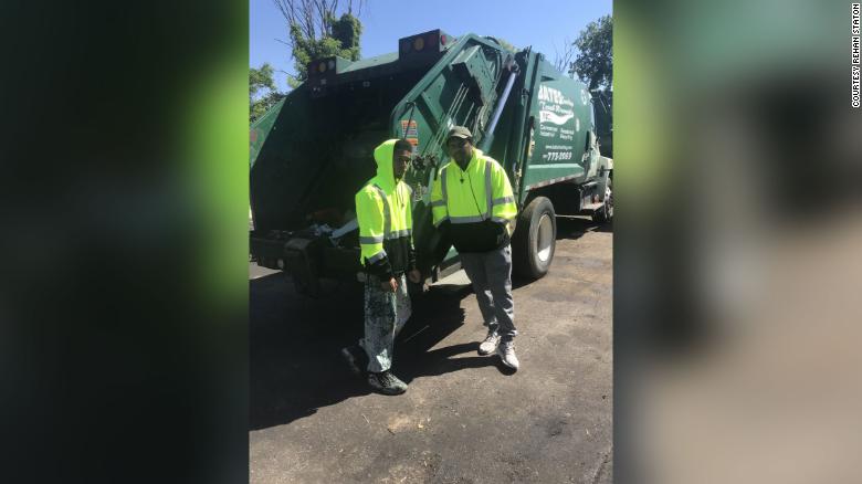 Rehan Staton, left, with his brother Reggie when they both worked at Bates Trucking Trash Removal Inc.