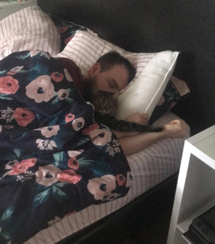 How my boyfriend and his cat sleep