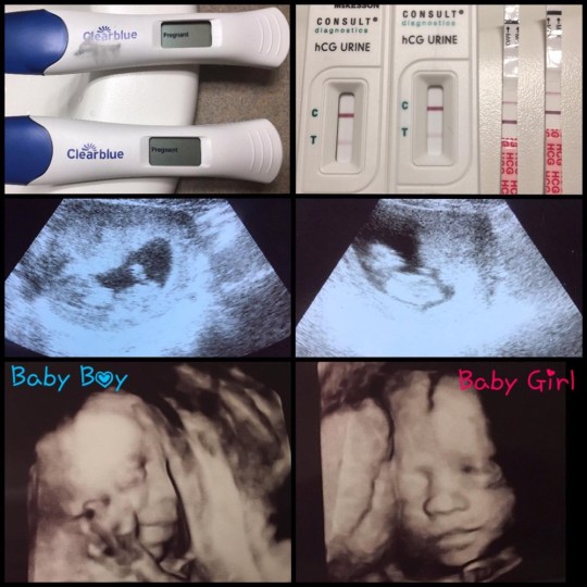 Positive pregnancy tests and scans of the babies