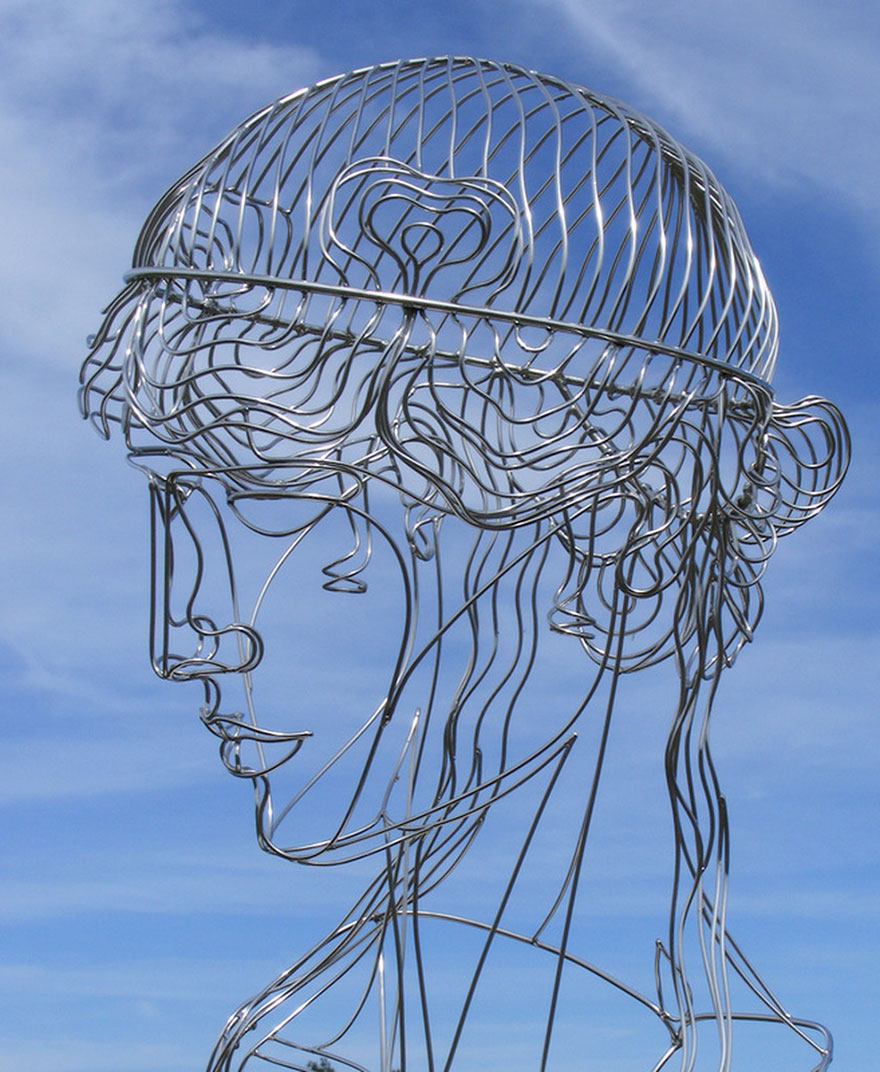 Human face made of steel wire