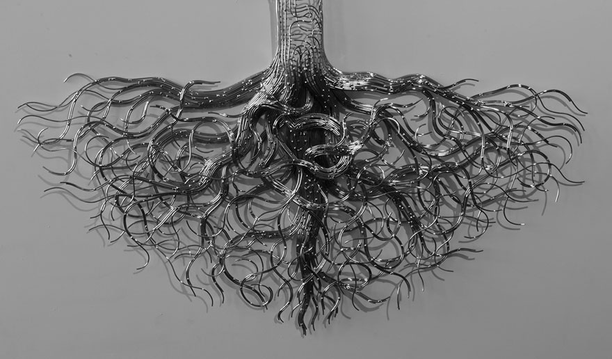 Roots of a tree made up of steel wire