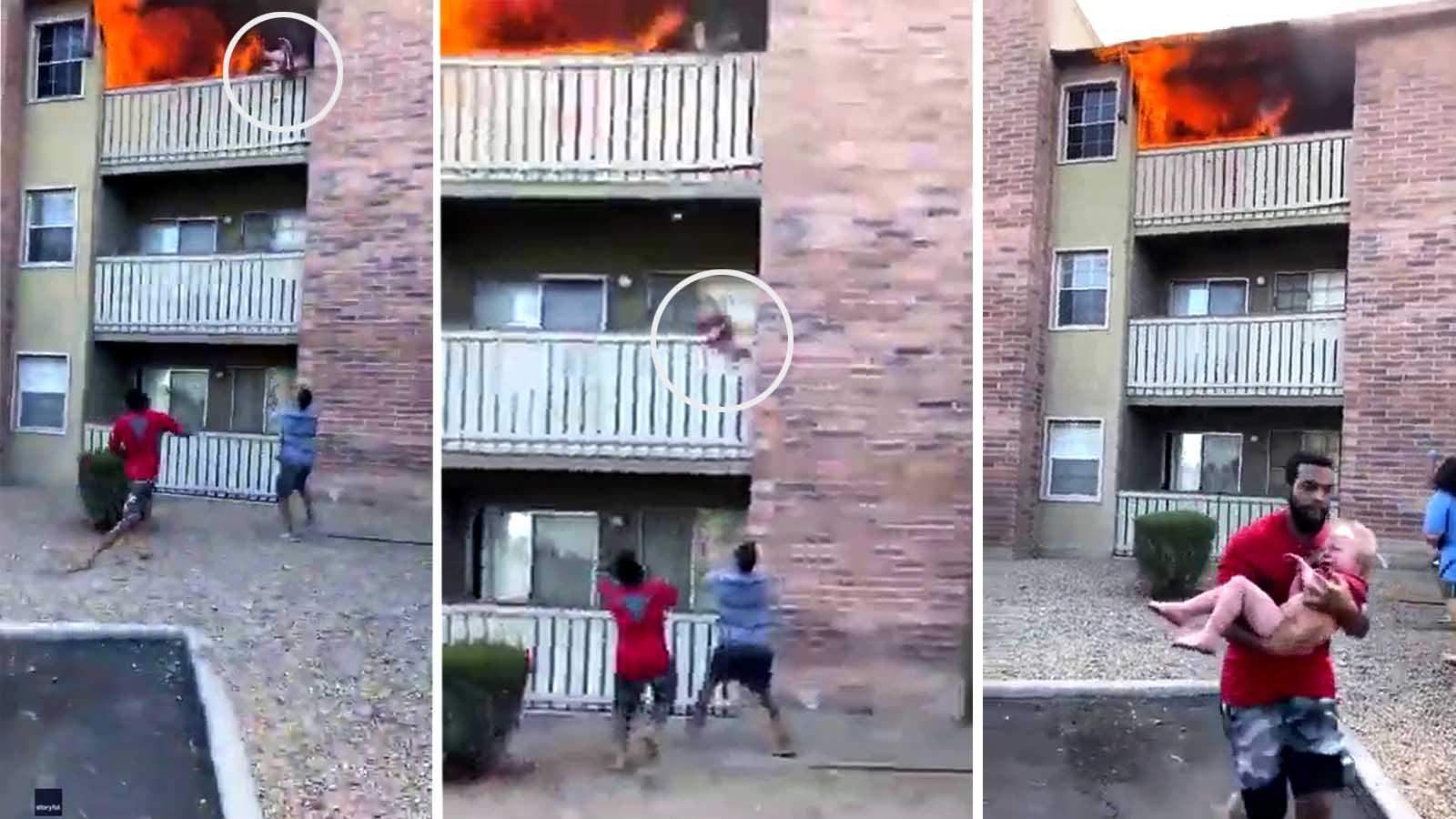 football player catches toddler thrown from burning balcony