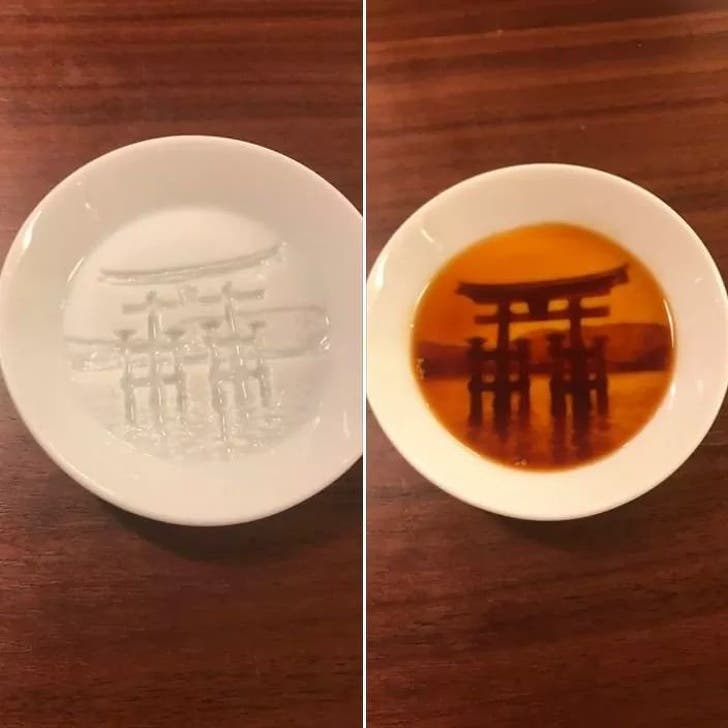 The Shinto shrine at Itsukushima appears when this bowl is filled with soup