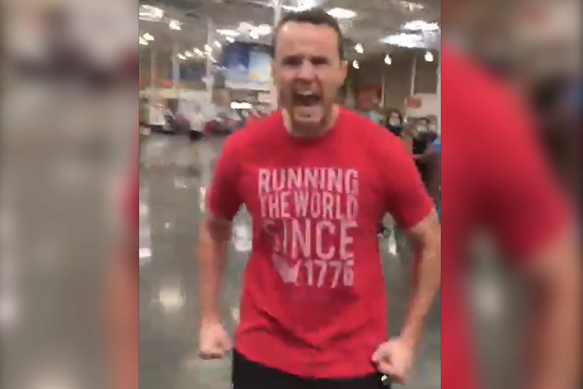 Florida man at Fort Myers Costco in "Running the World Since 1776" shirt flips out on elderly woman who asked him to wear a mask and man who defended her